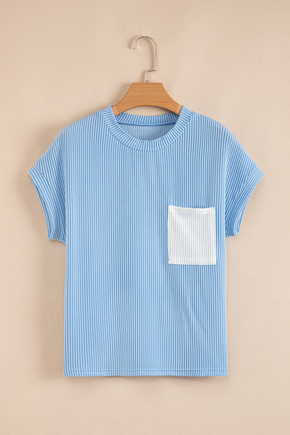 Colorblock Corded Knit Pocketed Crew Neck T-Shirt - Rooted & Reckless Co.