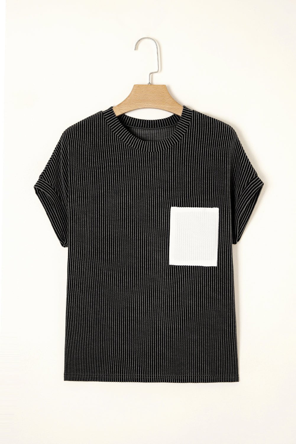 Colorblock Corded Knit Pocketed Crew Neck T-Shirt - Rooted & Reckless Co.