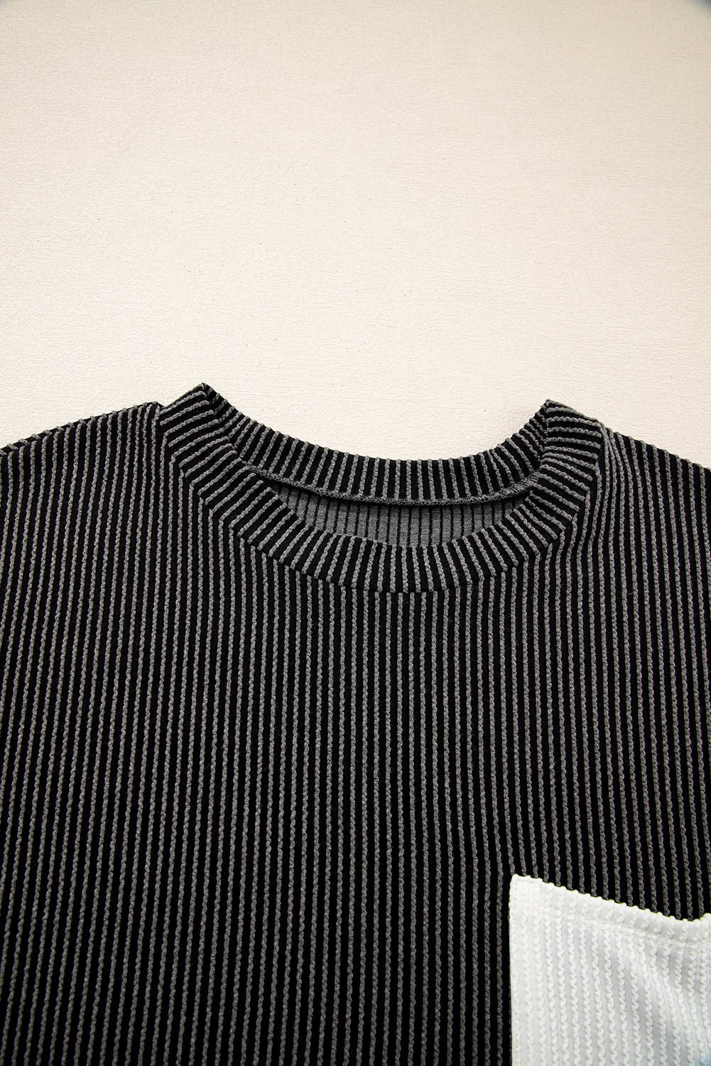 Colorblock Corded Knit Pocketed Crew Neck T-Shirt - Rooted & Reckless Co.
