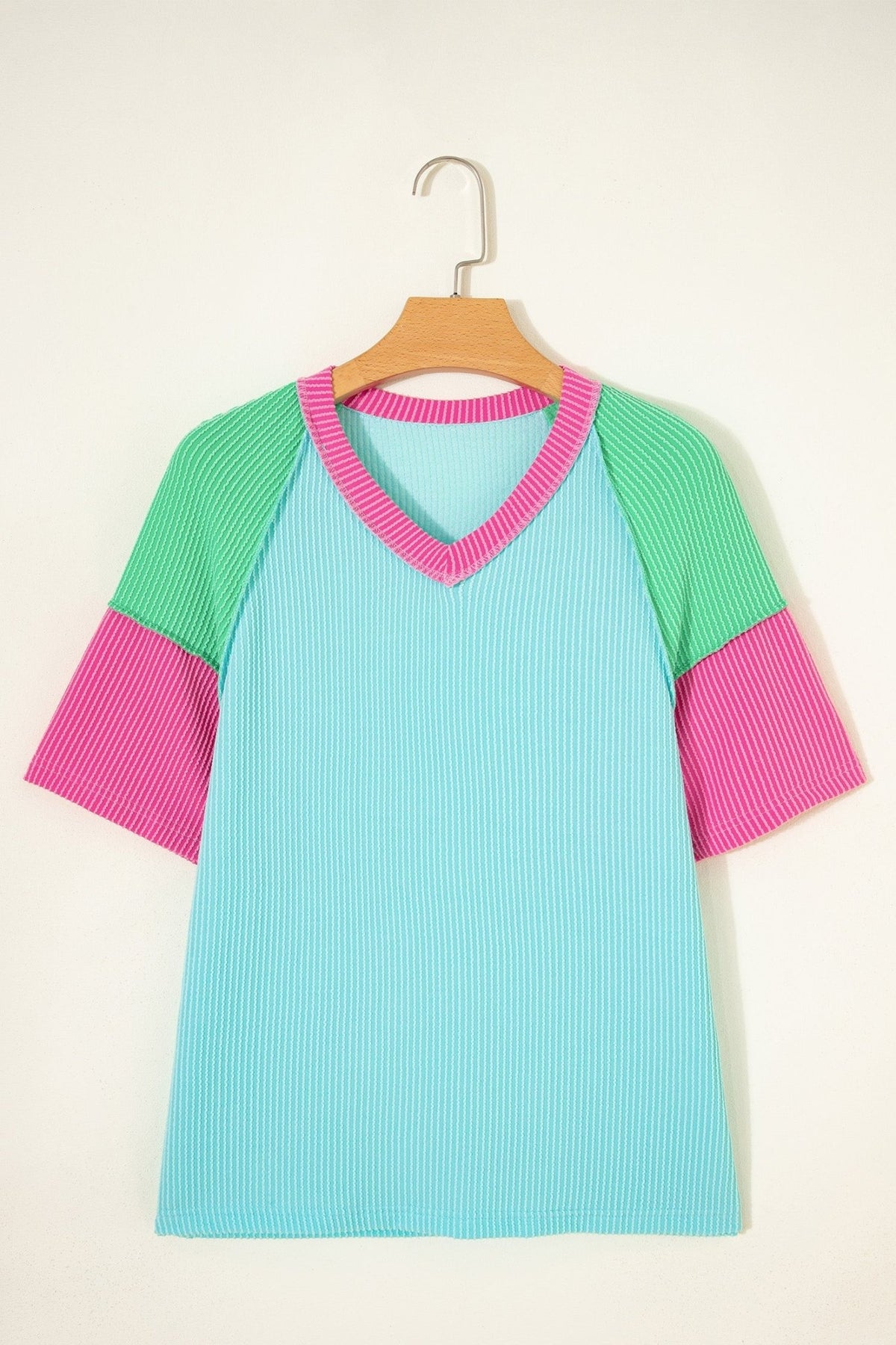 Colorblock Corded Knit Raglan Short Sleeve Tee - Rooted & Reckless Co.