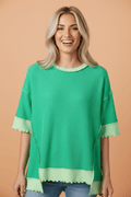 Colorblock Corded Knit Uneven Hem T-Shirt - Rooted & Reckless Co.