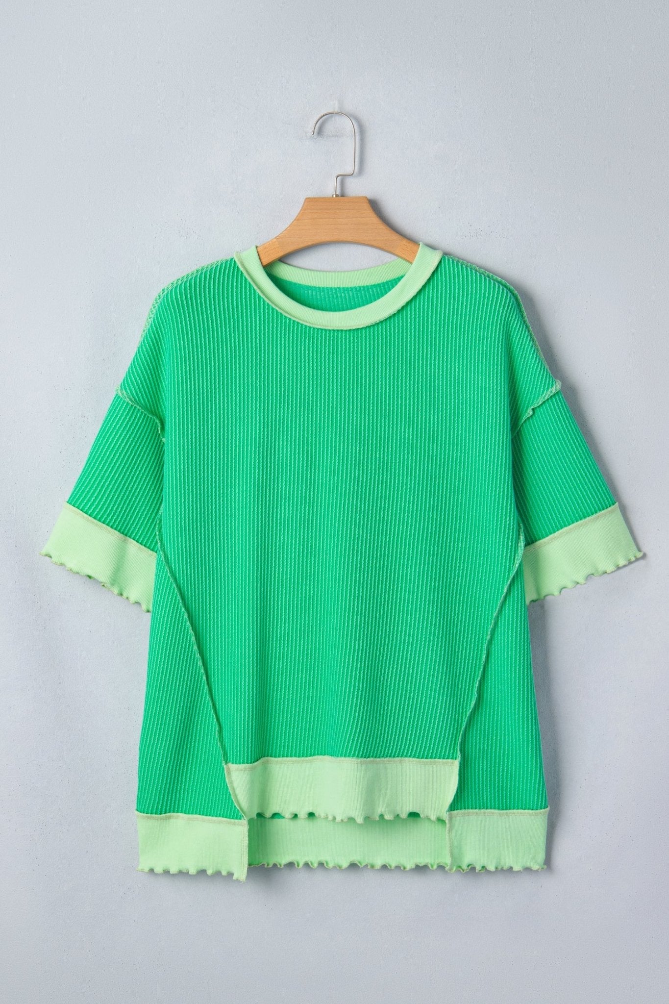 Colorblock Corded Knit Uneven Hem T-Shirt - Rooted & Reckless Co.