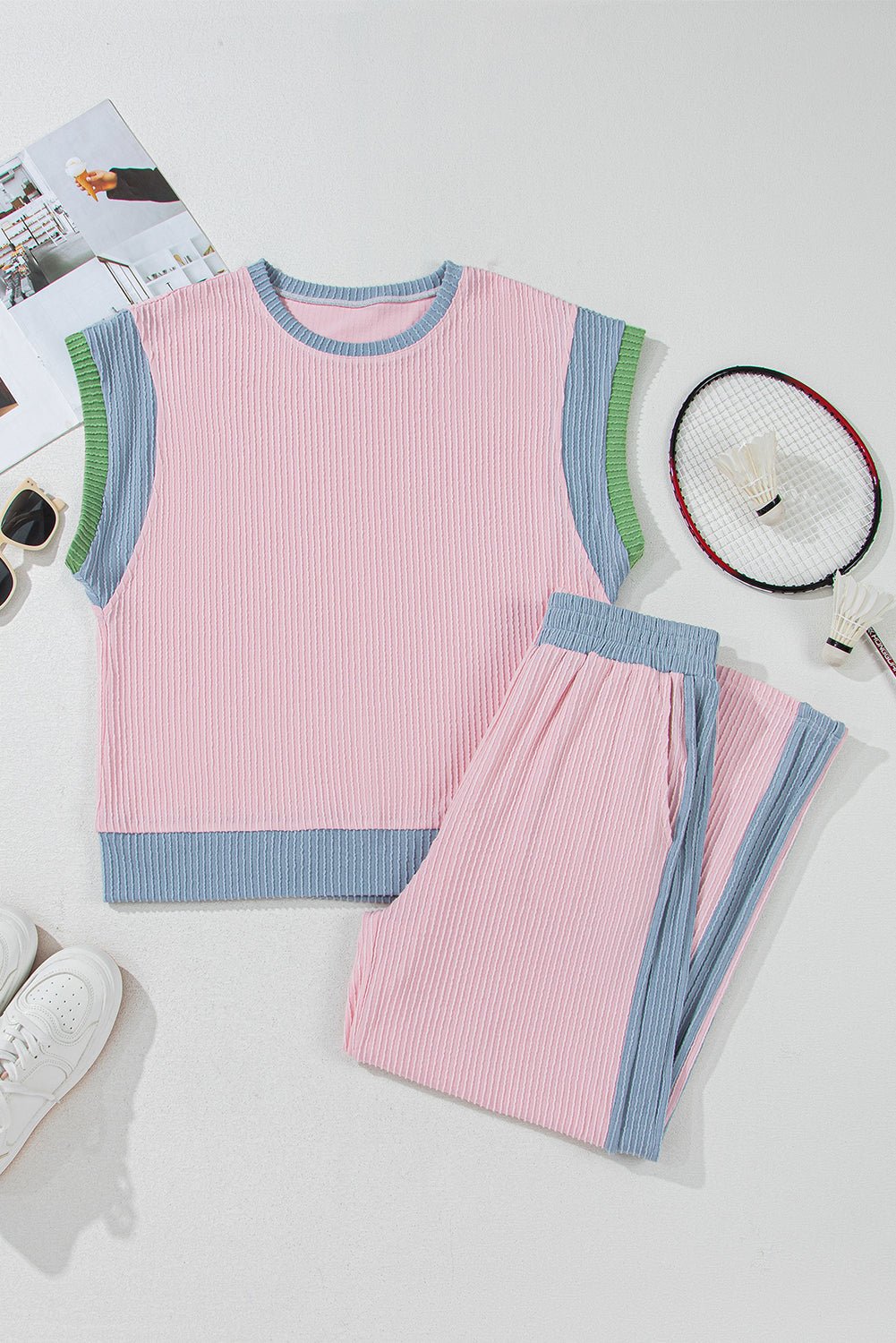 Colorblock Corded Patchwork Top & Loose Pants Set - Rooted & Reckless Co.