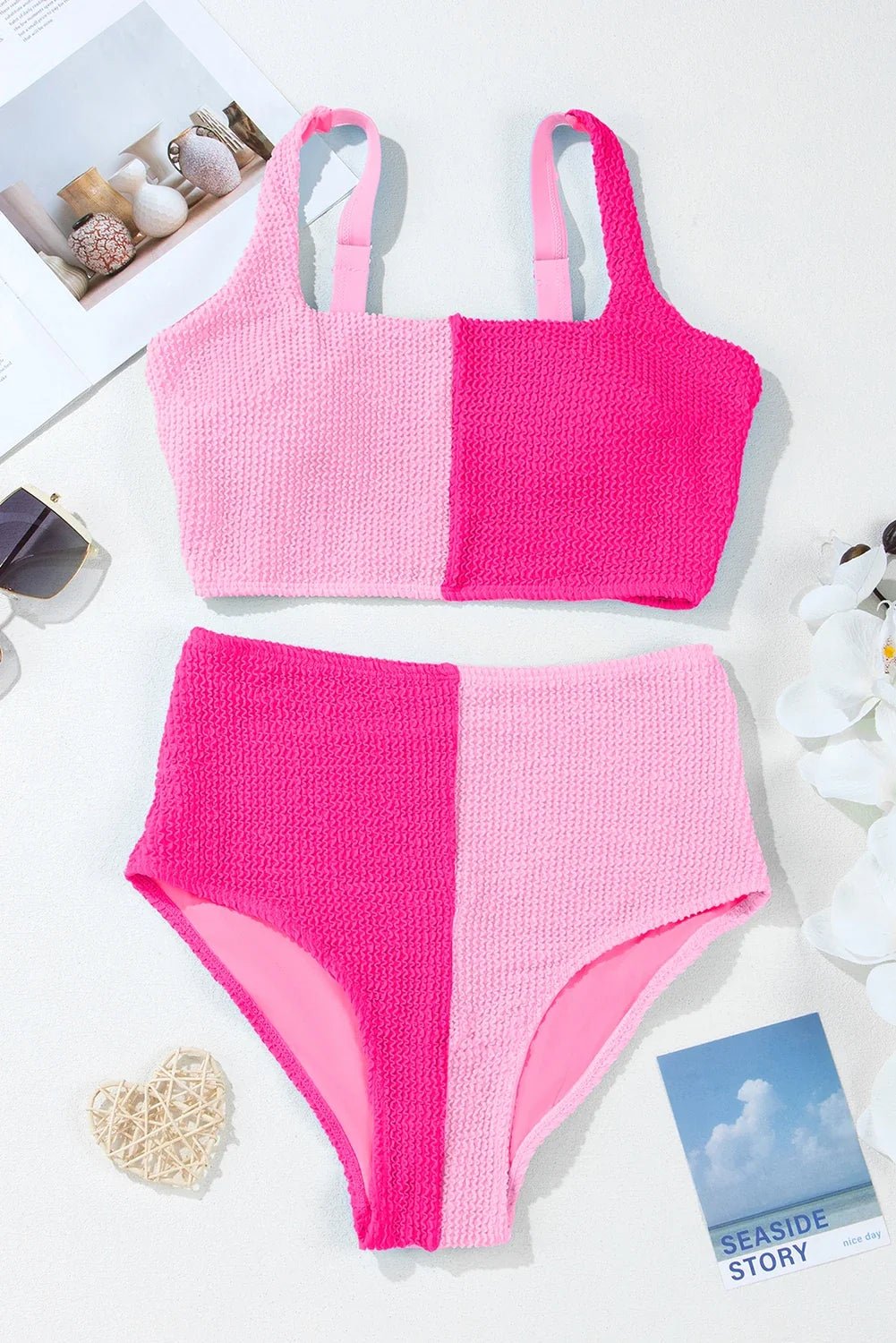 Colorblock Corded Top & High Waist Bikini Set - Rooted & Reckless Co.