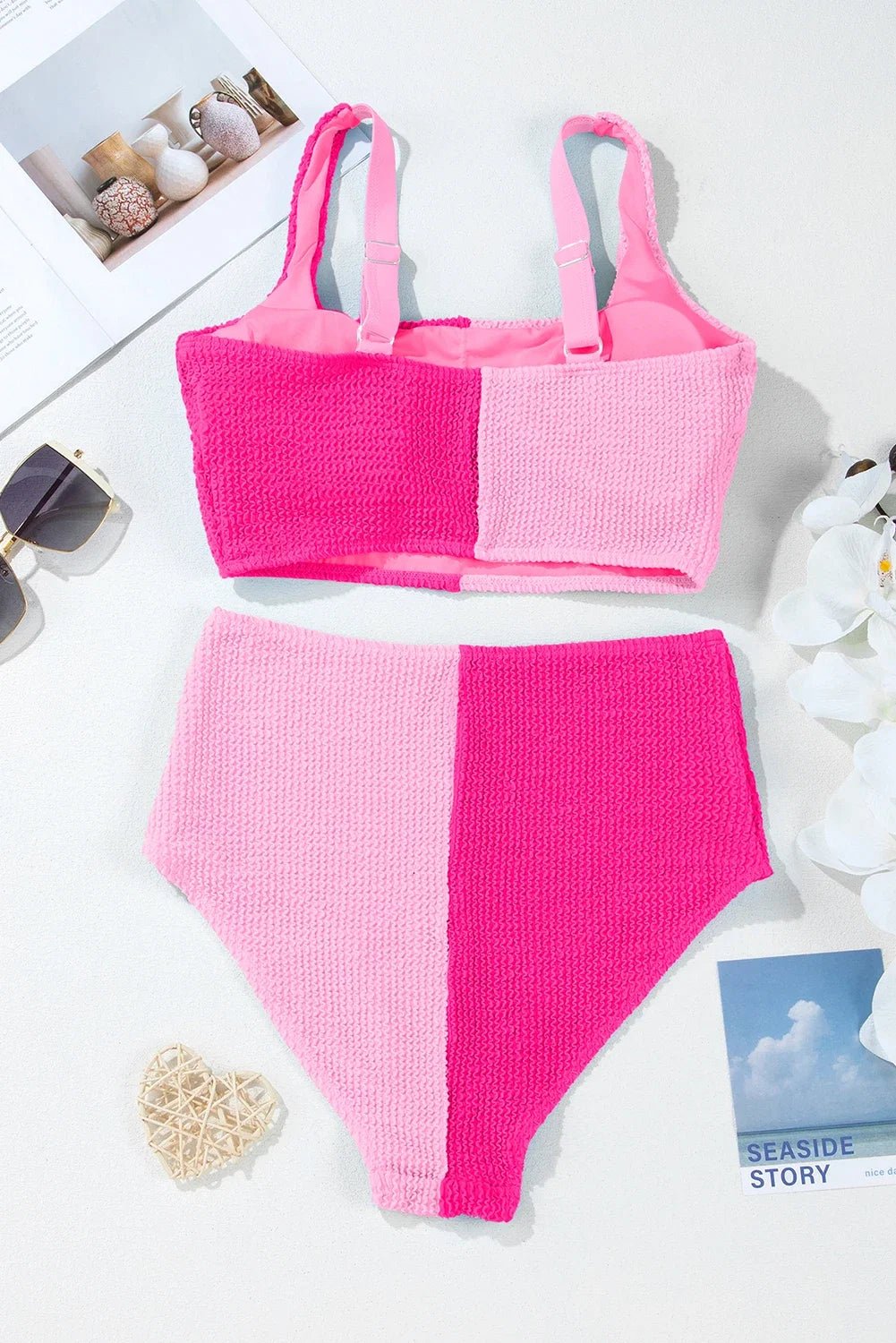 Colorblock Corded Top & High Waist Bikini Set - Rooted & Reckless Co.