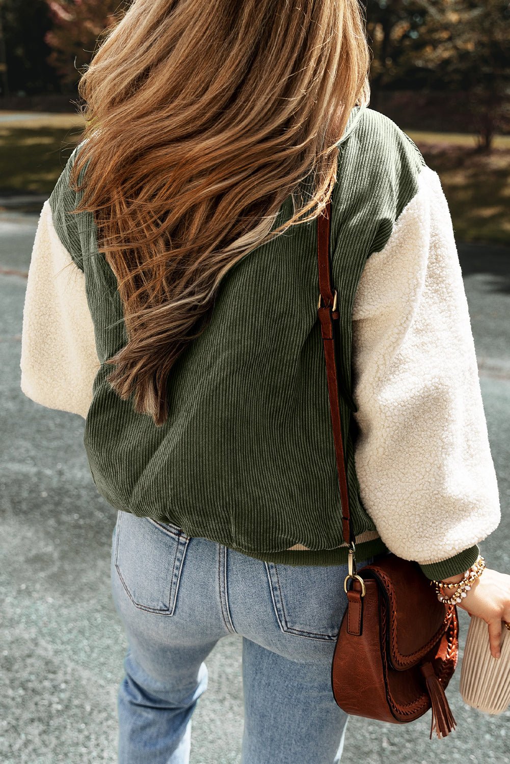 Colorblock Corduroy Fleece Patchwork Button-Up Bomber Jacket - Rooted & Reckless Co.