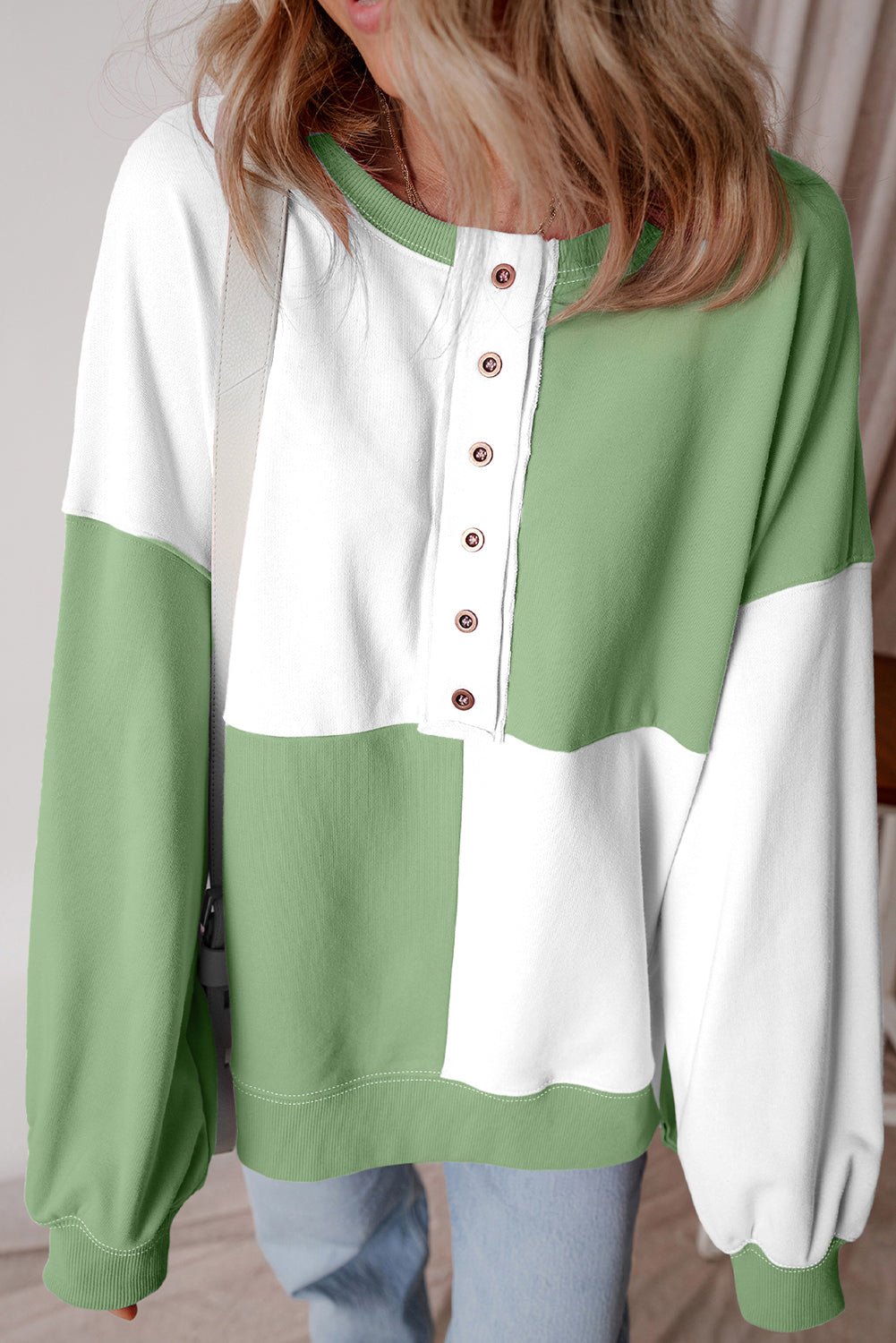 Colorblock Crewneck Henley Sweatshirt - Rooted & Reckless Co.
