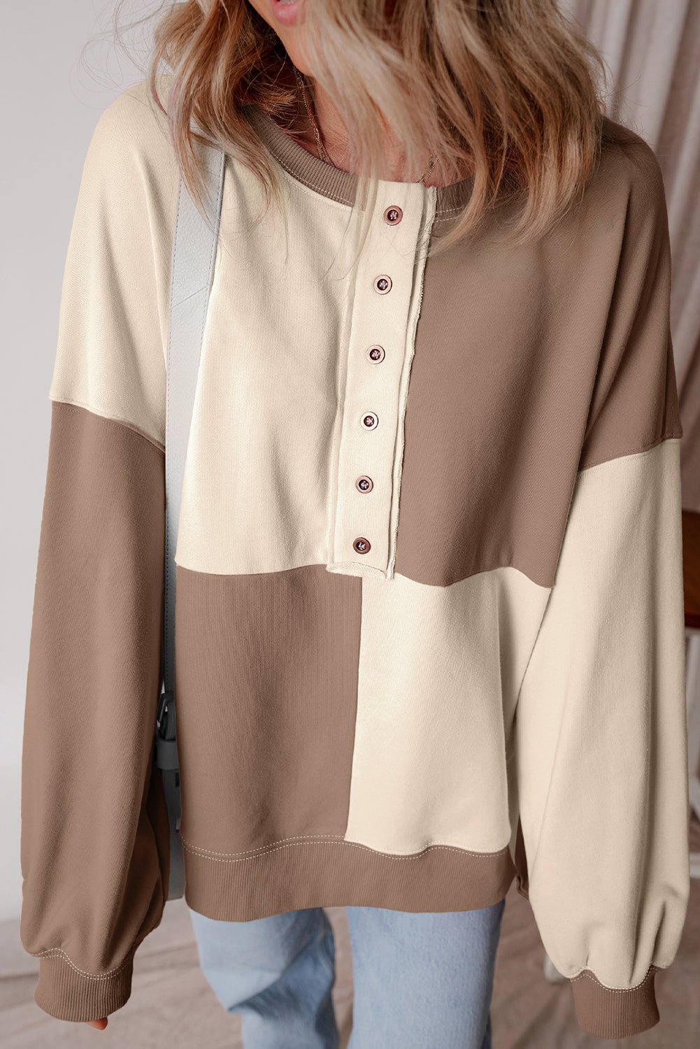 Colorblock Crewneck Henley Sweatshirt - Rooted & Reckless Co.