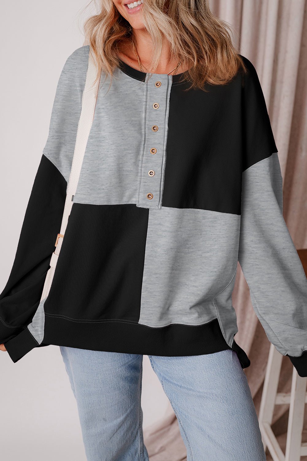 Colorblock Crewneck Henley Sweatshirt - Rooted & Reckless Co.