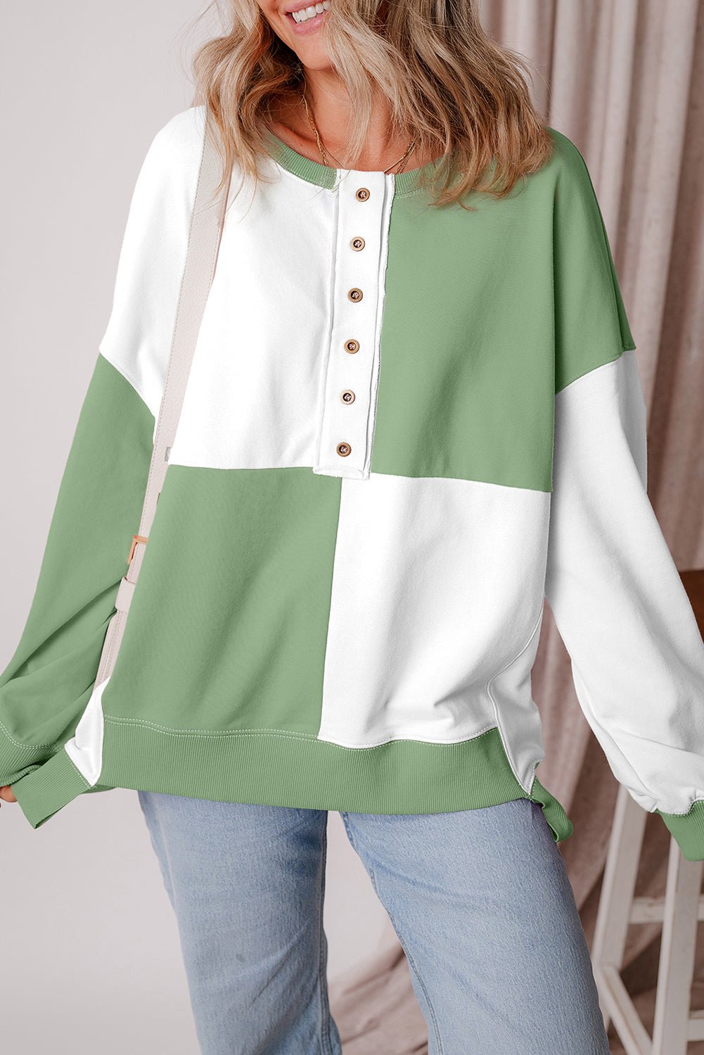 Colorblock Crewneck Henley Sweatshirt - Rooted & Reckless Co.