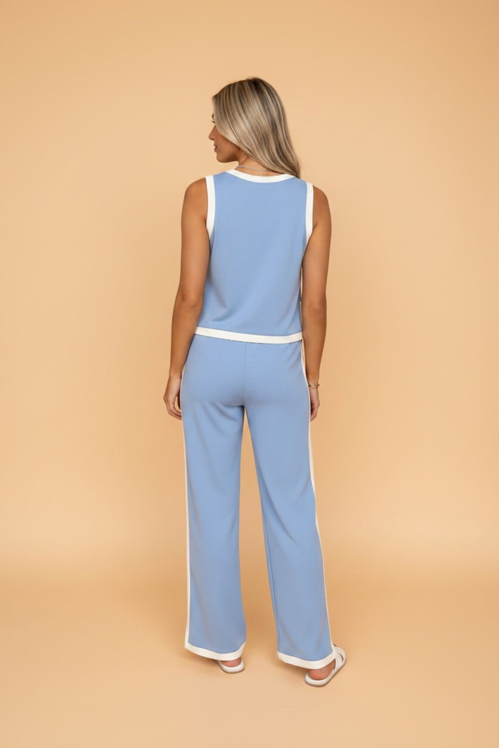 Colorblock Cropped Tank & Elastic Waist Pants Set - Rooted & Reckless Co.
