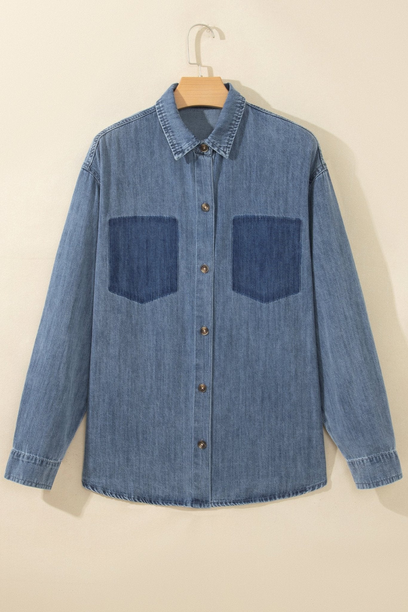 Colorblock Denim Long Sleeve Buttoned Shirt - Rooted & Reckless Co.