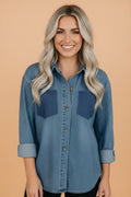 Colorblock Denim Long Sleeve Buttoned Shirt - Rooted & Reckless Co.