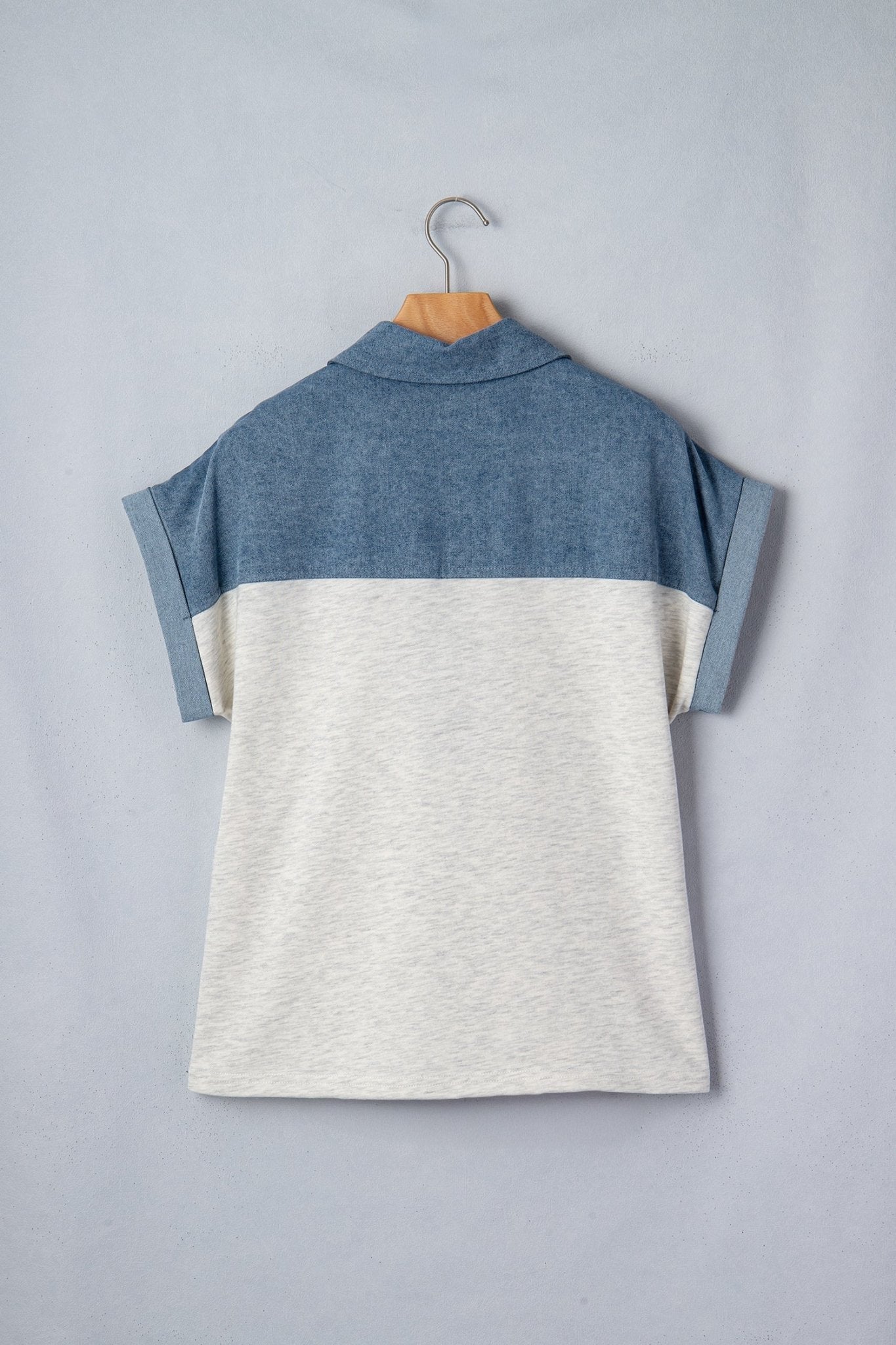 Colorblock Denim Patchwork Buttoned Polo Top - Rooted & Reckless Co.