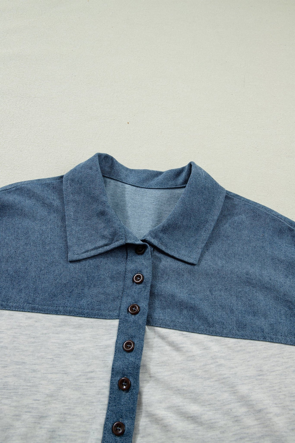 Colorblock Denim Patchwork Buttoned Polo Top - Rooted & Reckless Co.