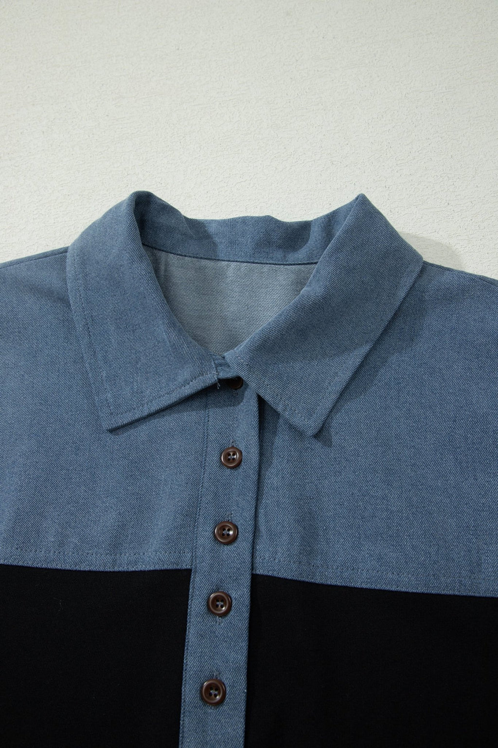 Colorblock Denim Patchwork Polo Collar Top - Rooted & Reckless Co.