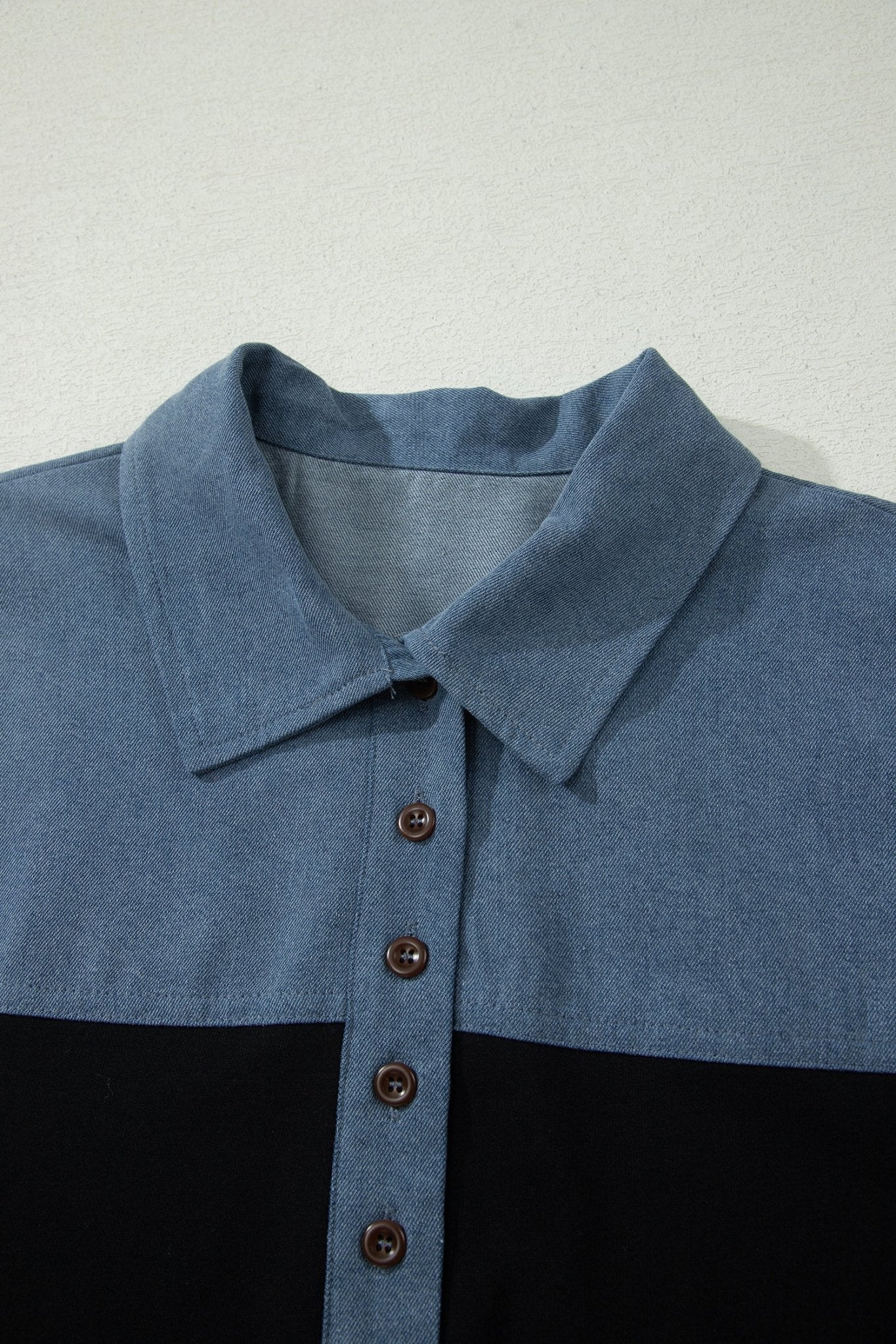 Colorblock Denim Patchwork Polo Collar Top - Rooted & Reckless Co.