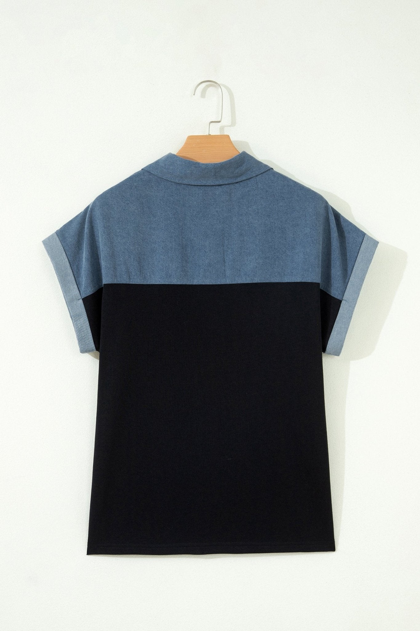 Colorblock Denim Patchwork Polo Collar Top - Rooted & Reckless Co.