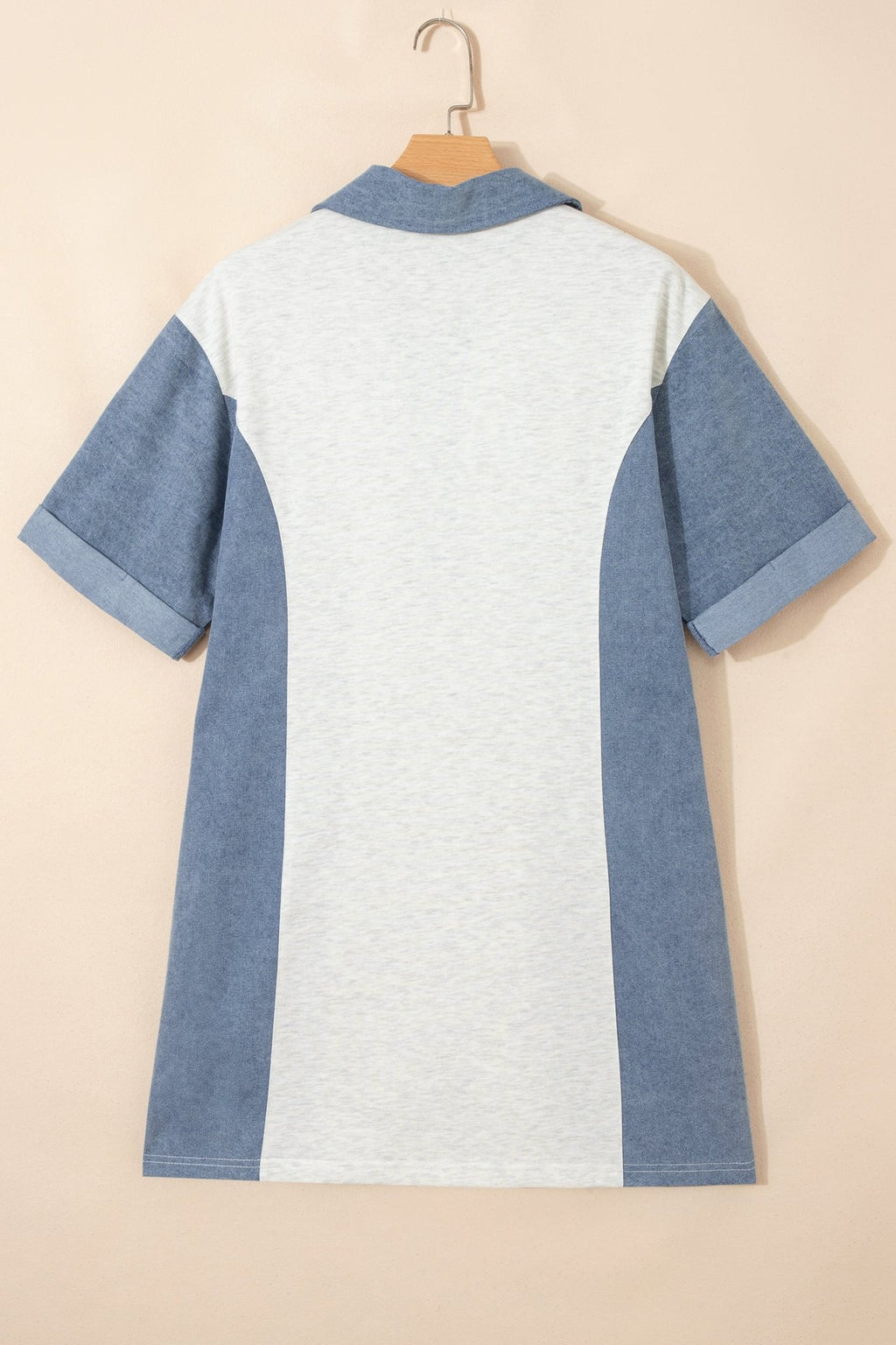 Colorblock Denim Patchwork Polo Collar Tunic Dress - Rooted & Reckless Co.