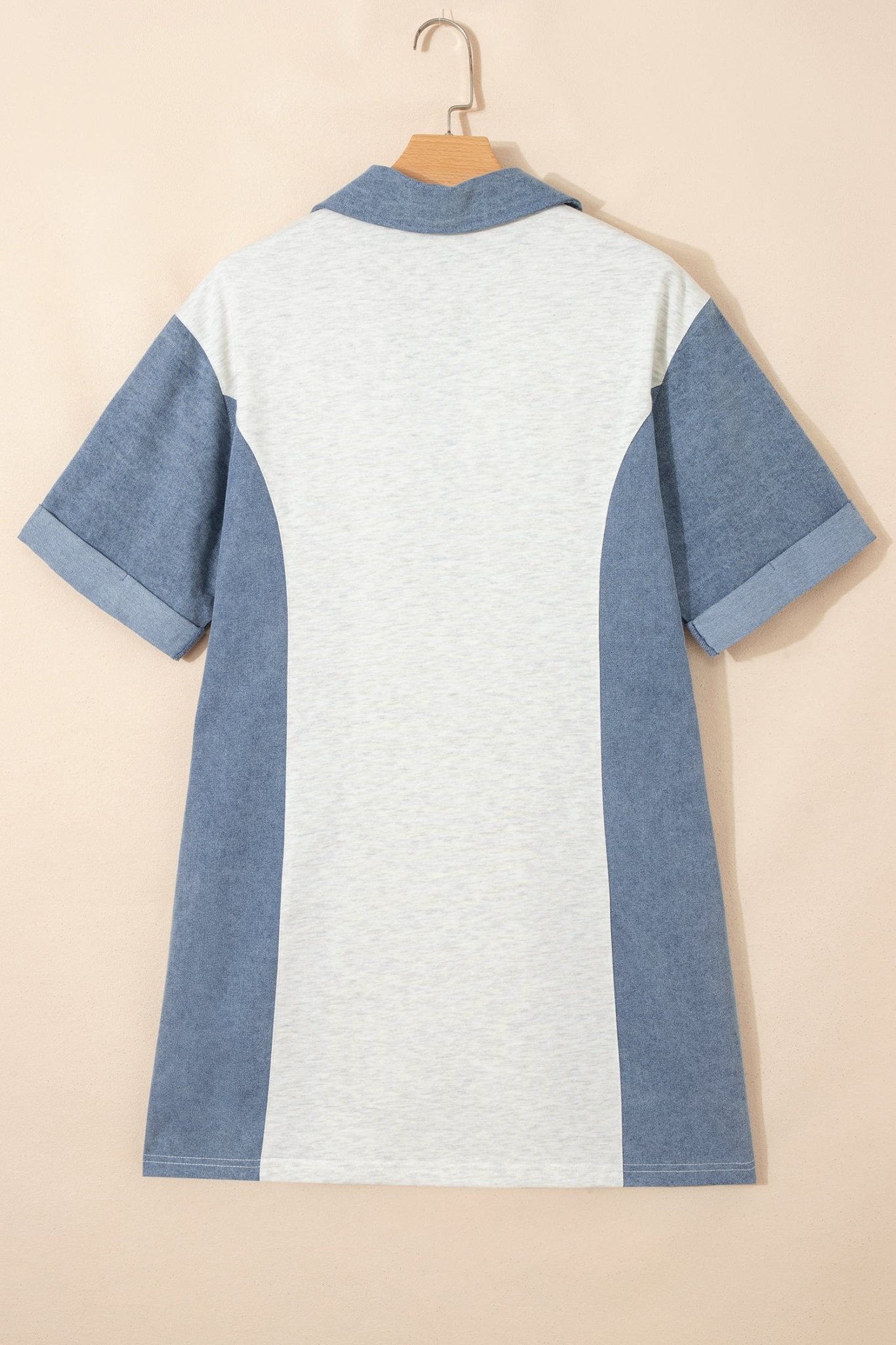 Colorblock Denim Patchwork Polo Collar Tunic Dress - Rooted & Reckless Co.