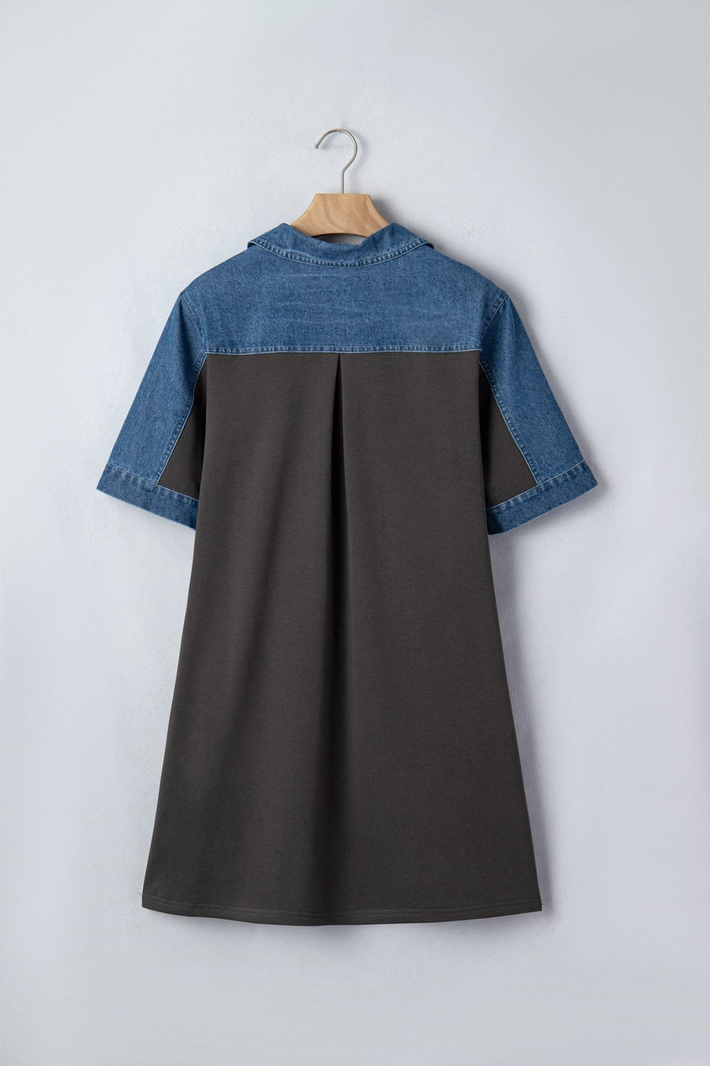 Colorblock Denim Patchwork Polo T-Shirt Dress - Rooted & Reckless Co.