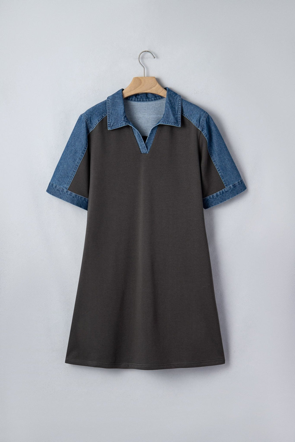 Colorblock Denim Patchwork Polo T-Shirt Dress - Rooted & Reckless Co.
