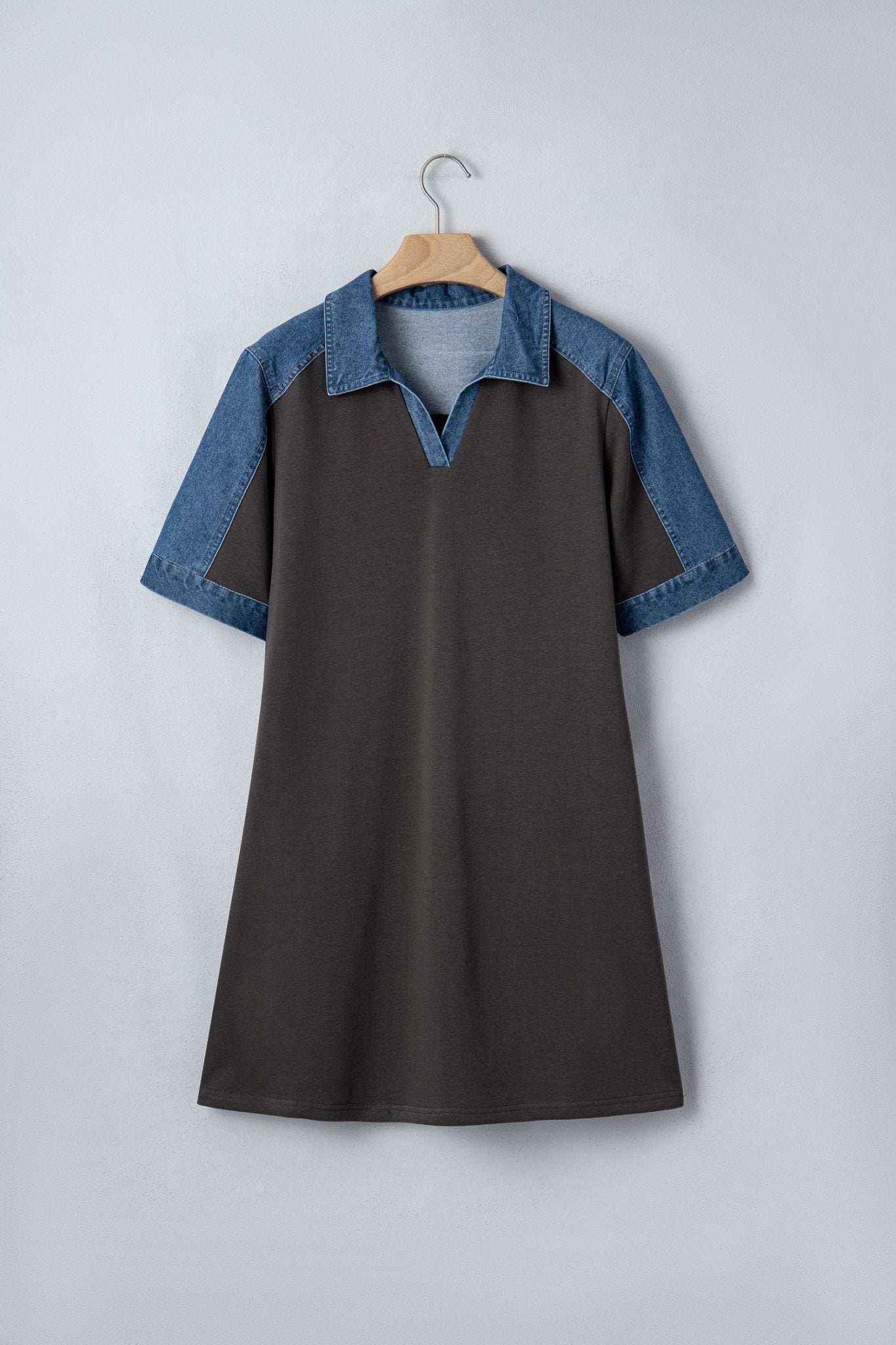 Colorblock Denim Patchwork Polo T-Shirt Dress - Rooted & Reckless Co.