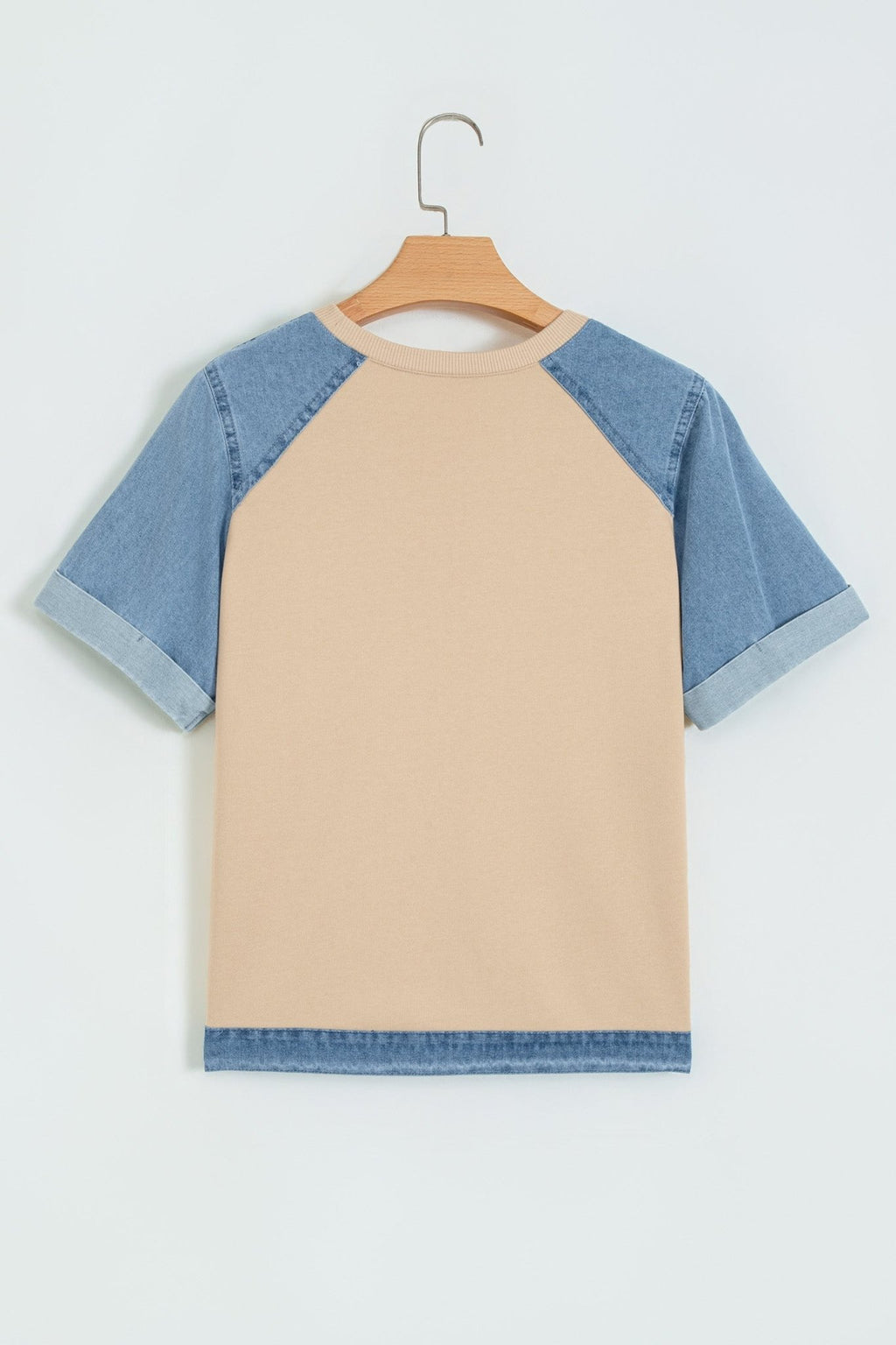 Colorblock Denim Patchwork Raglan Sleeve Tee - Rooted & Reckless Co.