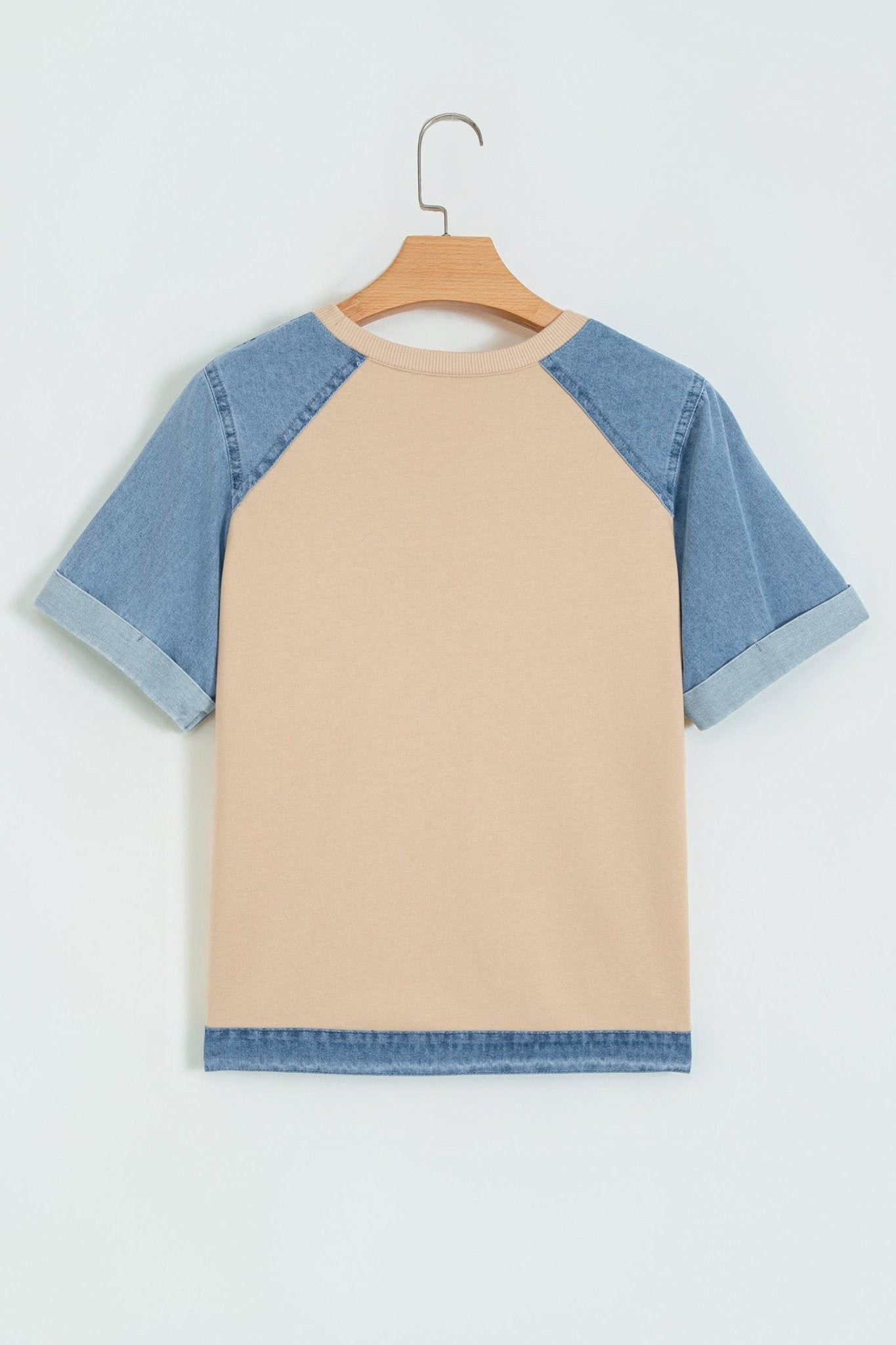 Colorblock Denim Patchwork Raglan Sleeve Tee - Rooted & Reckless Co.