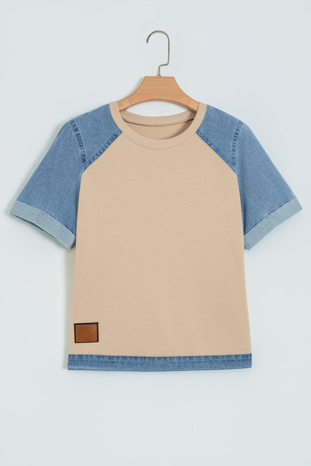 Colorblock Denim Patchwork Raglan Sleeve Tee - Rooted & Reckless Co.