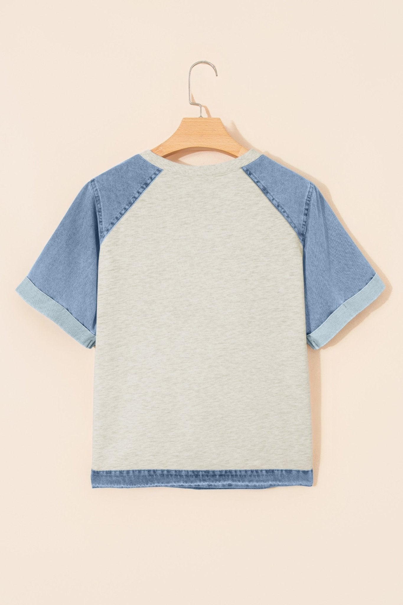 Colorblock Denim Patchwork Raglan Sleeve Tee - Rooted & Reckless Co.