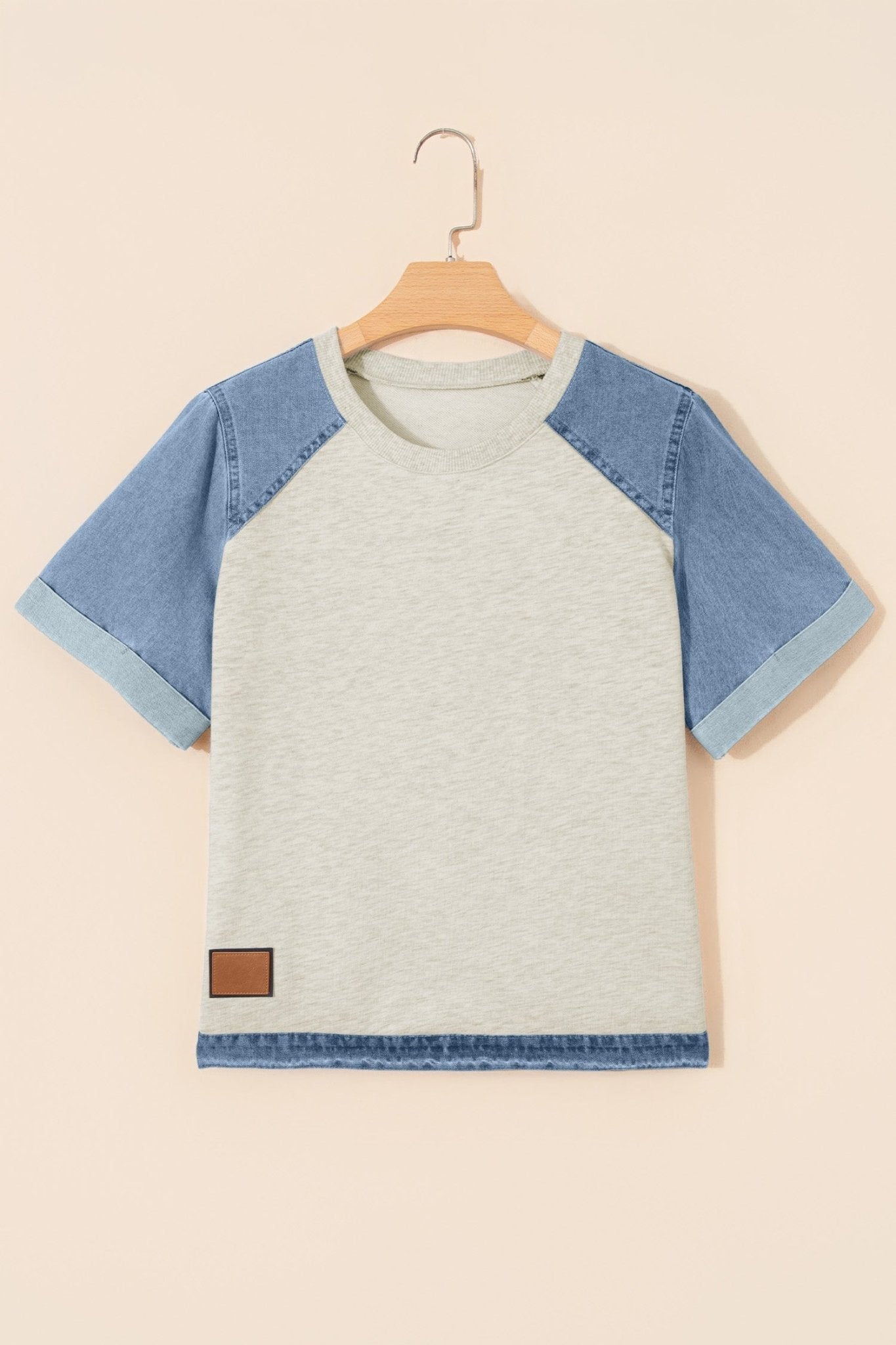 Colorblock Denim Patchwork Raglan Sleeve Tee - Rooted & Reckless Co.