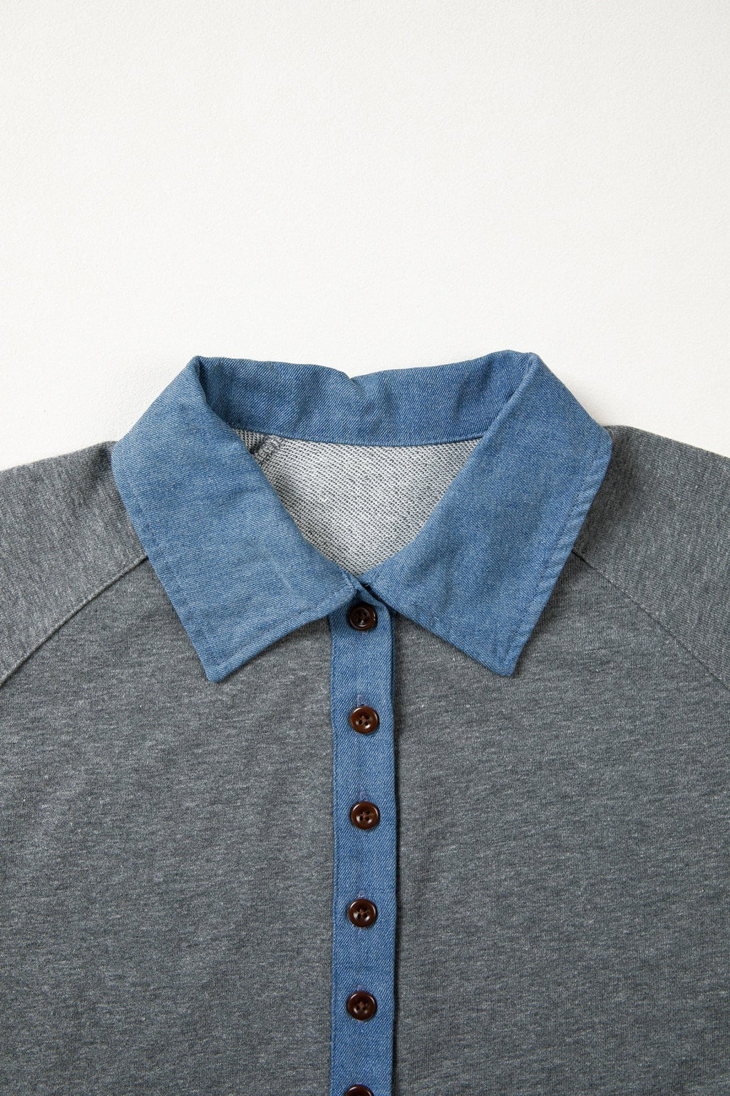 Colorblock Denim Patchwork Shirt Collar Blouse - Rooted & Reckless Co.