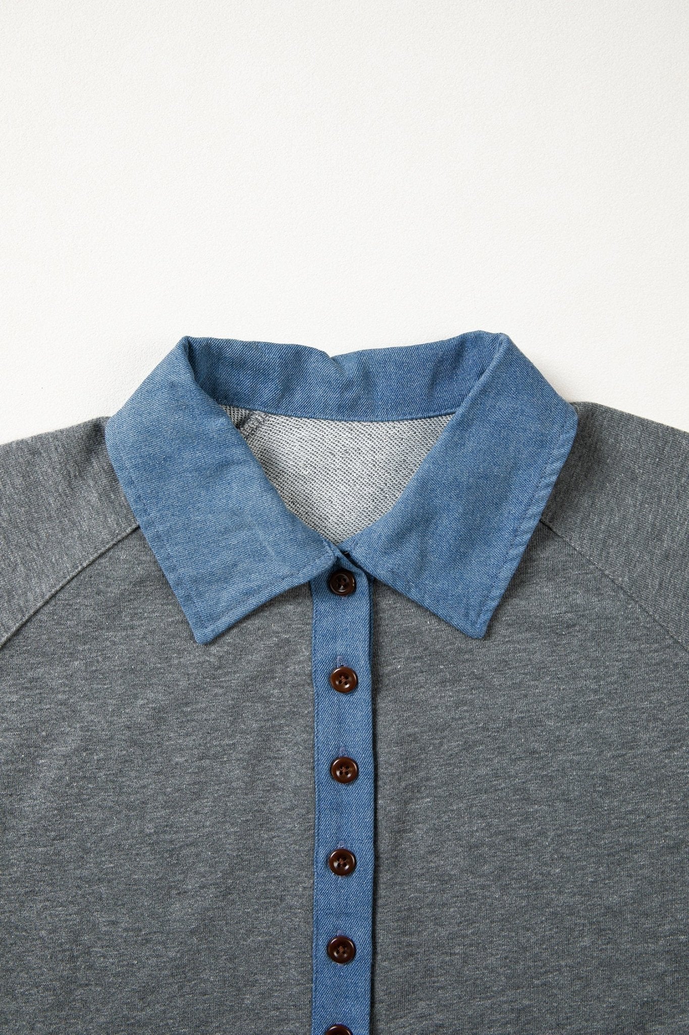 Colorblock Denim Patchwork Shirt Collar Blouse - Rooted & Reckless Co.
