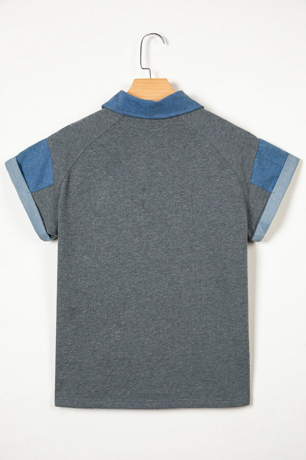 Colorblock Denim Patchwork Shirt Collar Blouse - Rooted & Reckless Co.