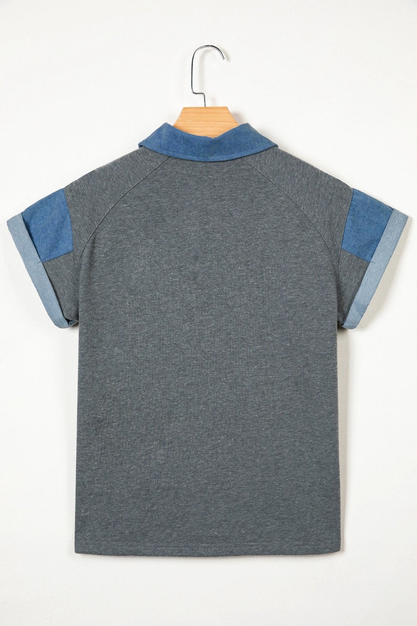 Colorblock Denim Patchwork Shirt Collar Blouse - Rooted & Reckless Co.
