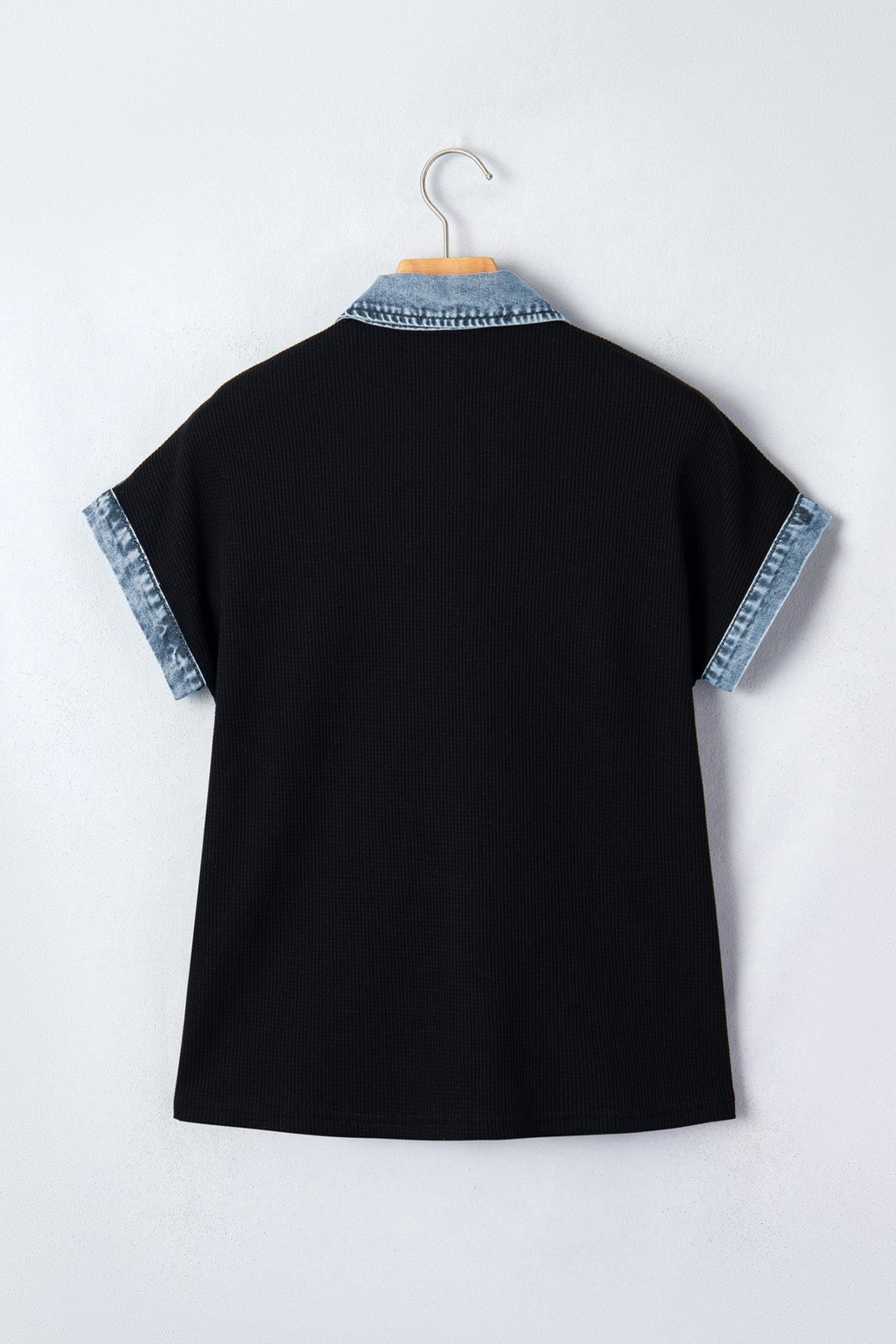 Colorblock Denim Patchwork Waffle Knit Buttoned Shirt - Rooted & Reckless Co.