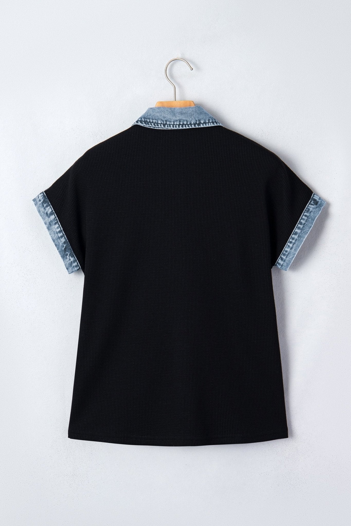 Colorblock Denim Patchwork Waffle Knit Buttoned Shirt - Rooted & Reckless Co.