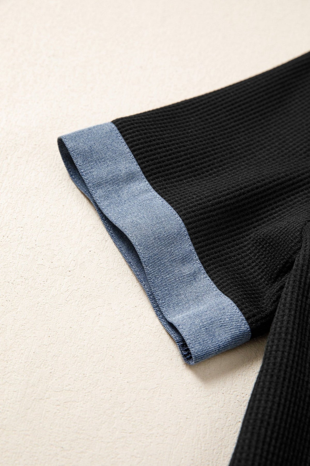 Colorblock Denim Waffle Knit Patchwork Polo Top - Rooted & Reckless Co.
