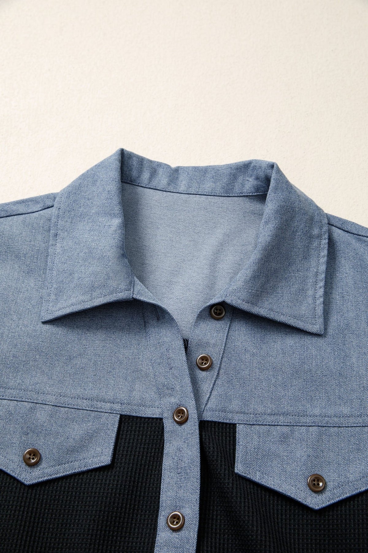 Colorblock Denim Waffle Knit Patchwork Polo Top - Rooted & Reckless Co.