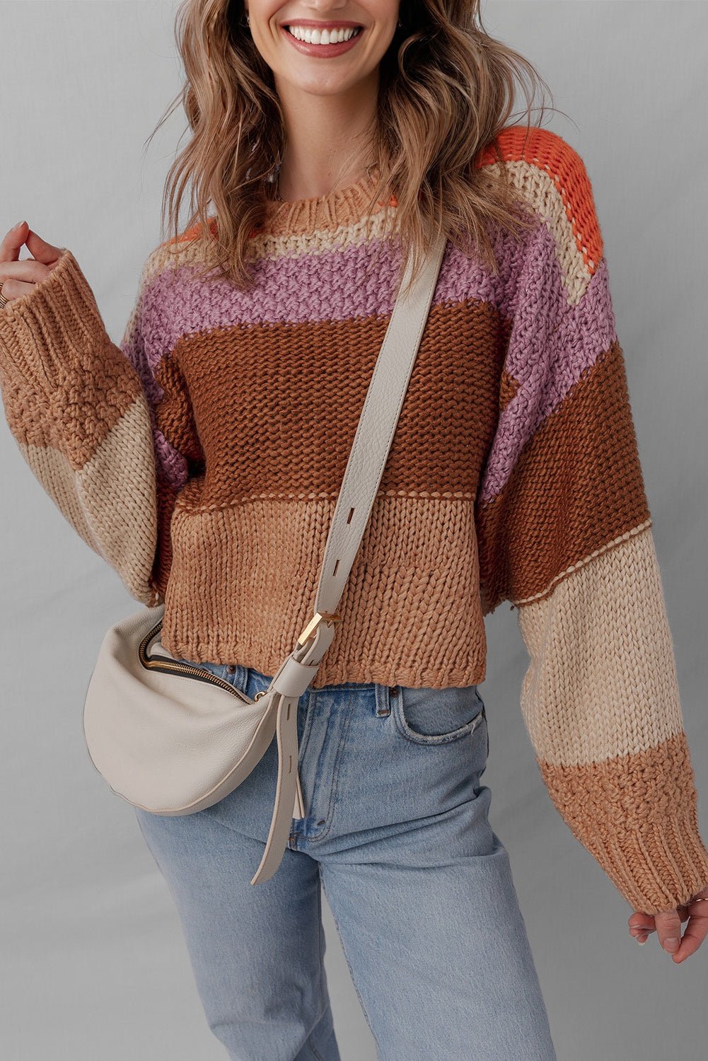 Colorblock Drop Shoulder Cropped Sweater - Rooted & Reckless Co.