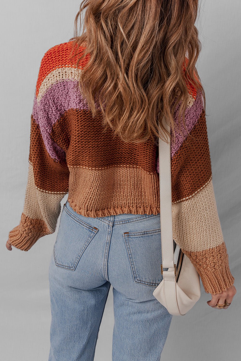 Colorblock Drop Shoulder Cropped Sweater - Rooted & Reckless Co.