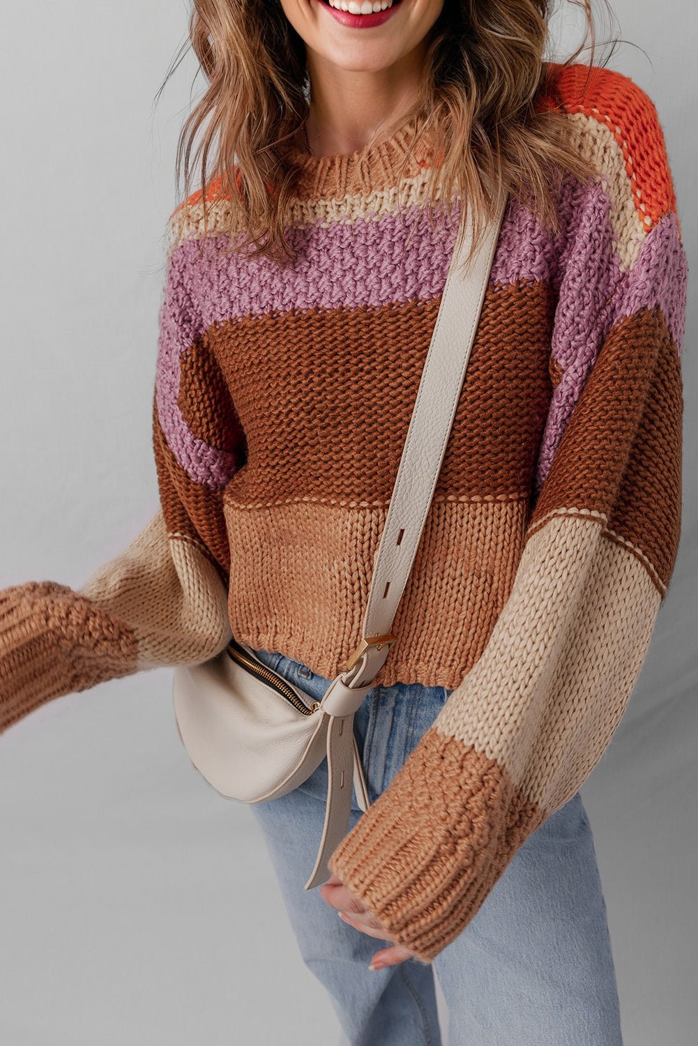 Colorblock Drop Shoulder Cropped Sweater - Rooted & Reckless Co.