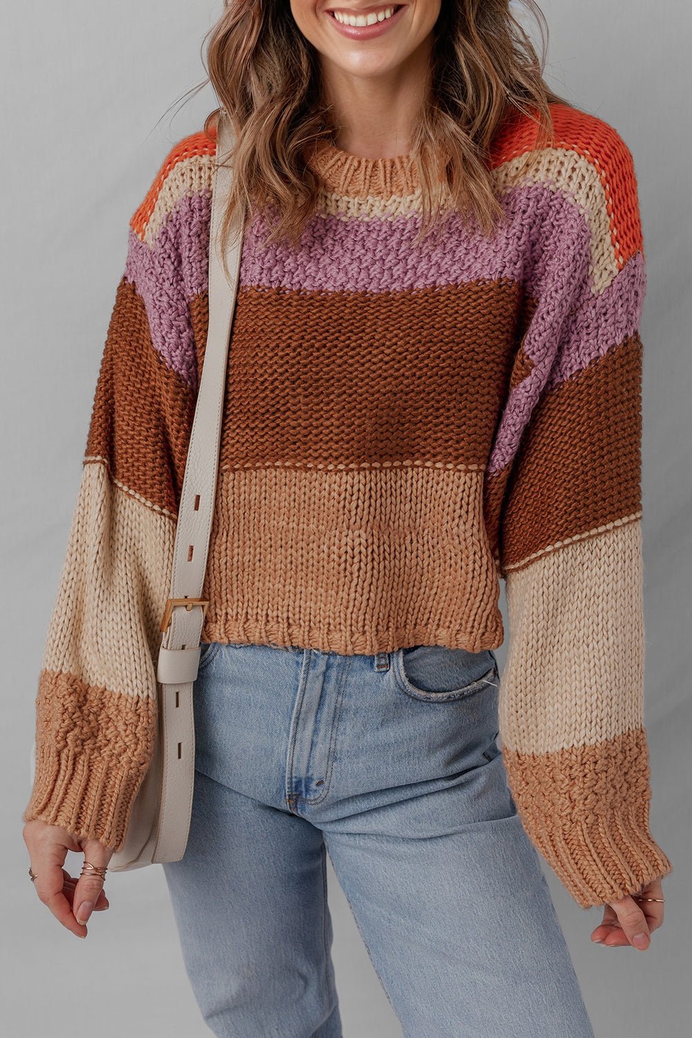 Colorblock Drop Shoulder Cropped Sweater - Rooted & Reckless Co.