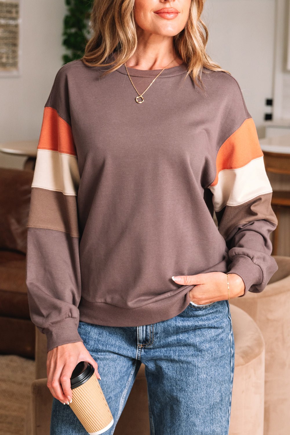 Colorblock Drop Shoulder Pullover Sweatshirt - Rooted & Reckless Co.