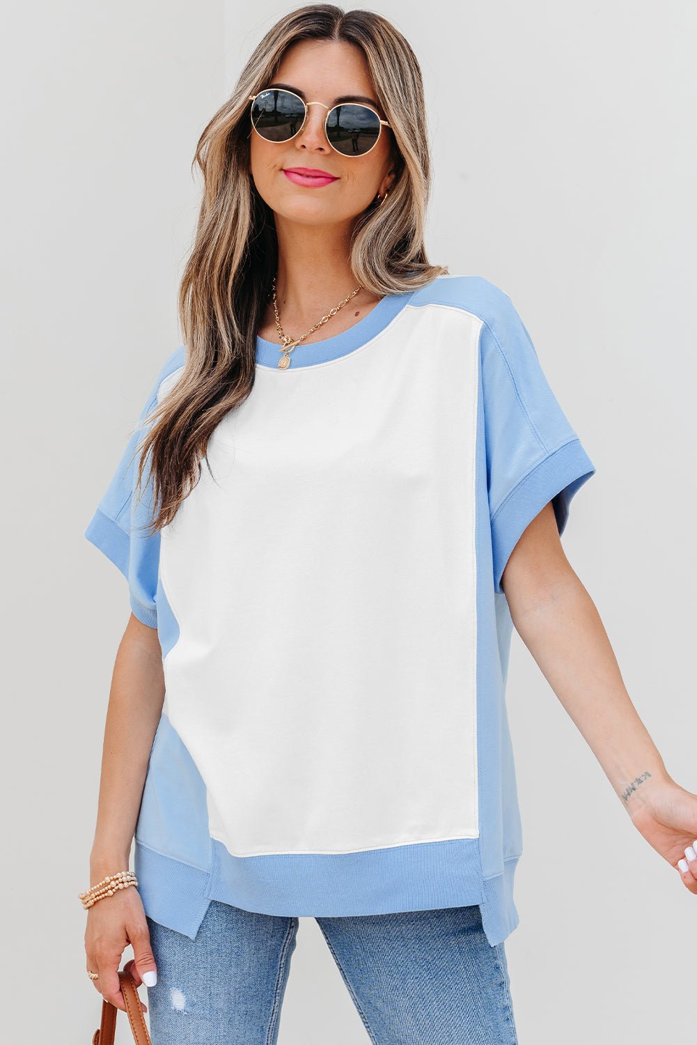 Colorblock Exposed Seam Crew Neck T-Shirt - Rooted & Reckless Co.