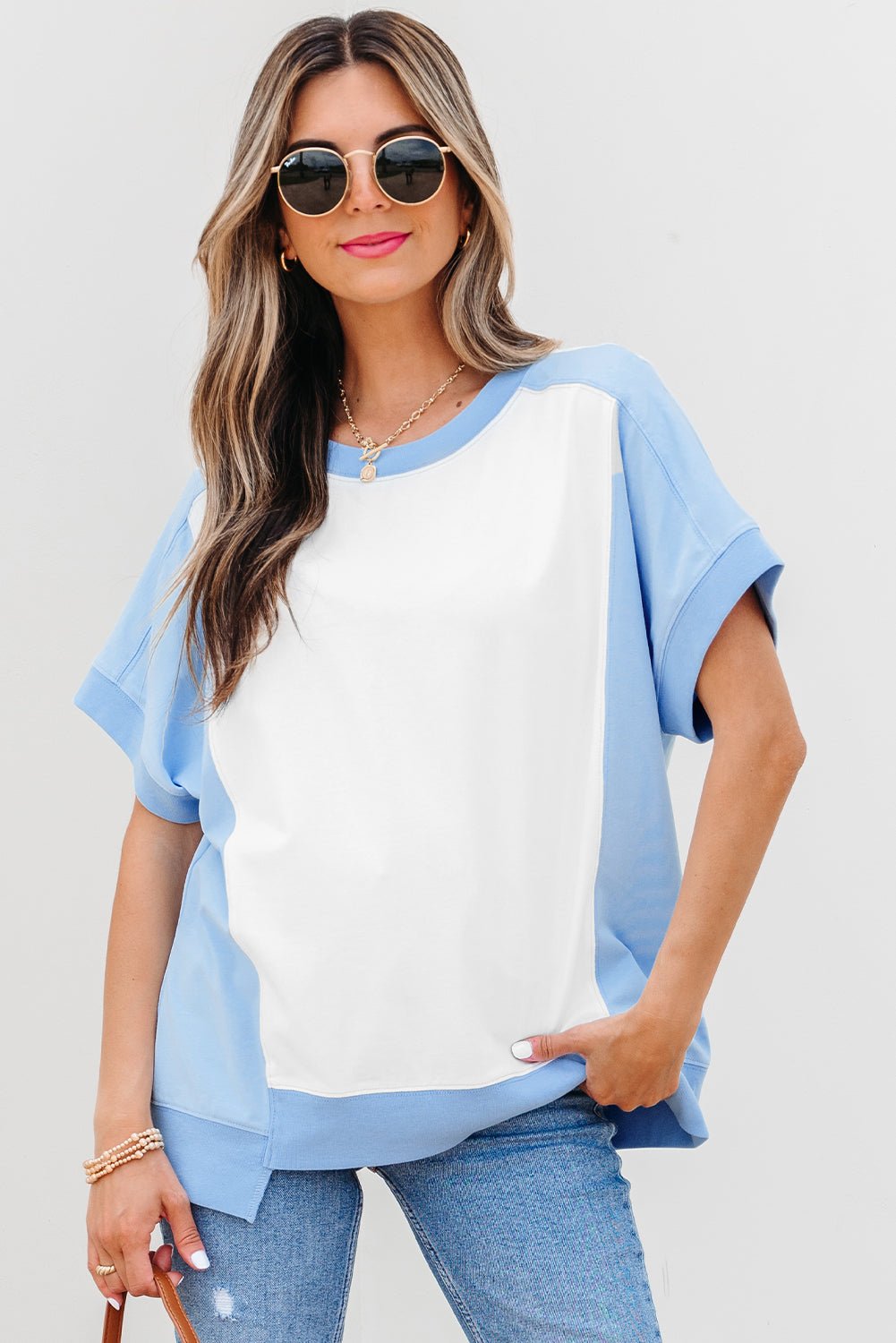 Colorblock Exposed Seam Crew Neck T-Shirt - Rooted & Reckless Co.