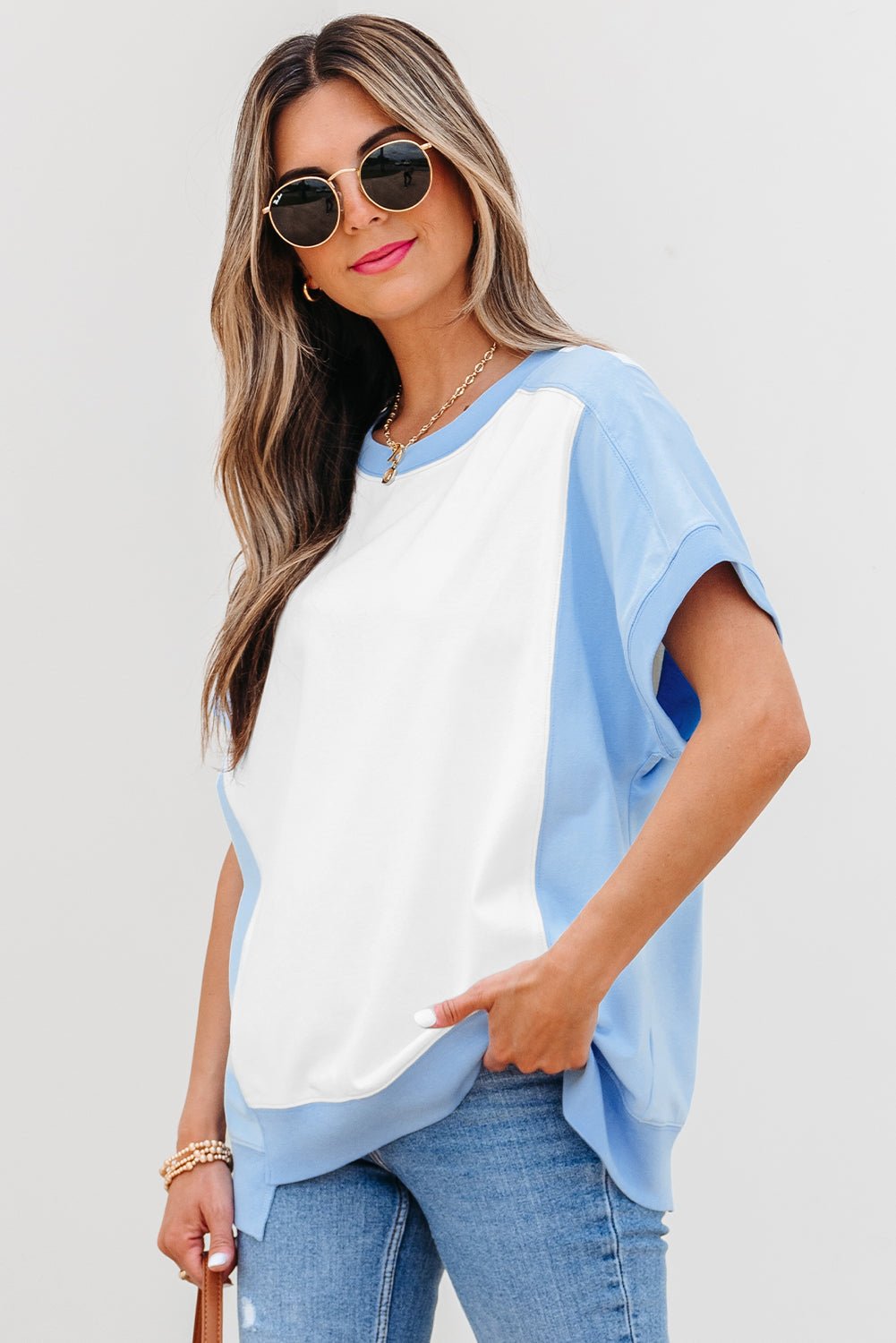 Colorblock Exposed Seam Crew Neck T-Shirt - Rooted & Reckless Co.