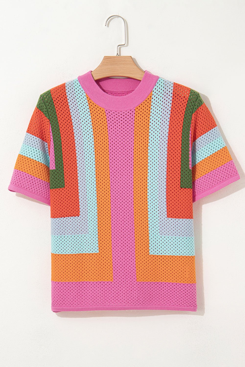 Colorblock Eyelet Short Sleeve Sweater T-Shirt - Rooted & Reckless Co.