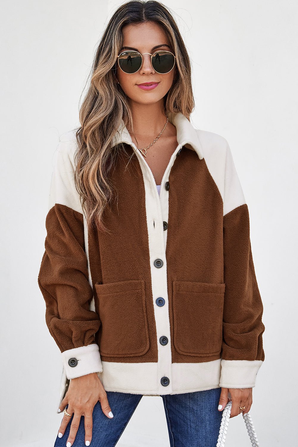 Colorblock Fleece Patchwork Button Down Shacket - Rooted & Reckless Co.